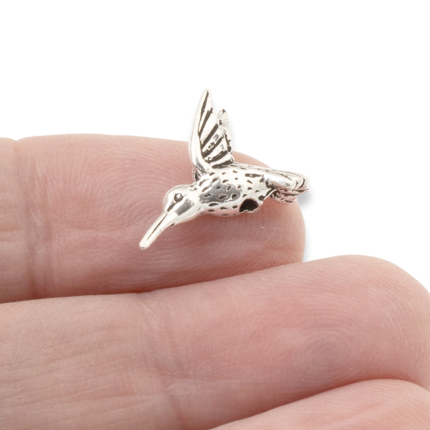 5 Silver Hummingbird Beads, TierraCast Pewter Bird Animal Bead for DIY Jewelry