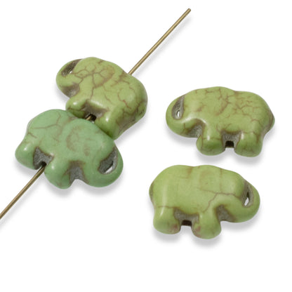 20 Whimsical Green Elephant Beads for DIY Jewelry, Crafts, and Boho Projects