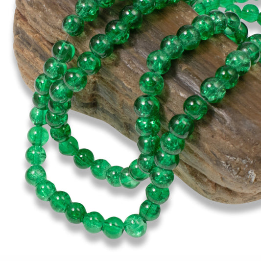 100 Crackle Glass Beads - Green - 6mm Round - Christmas Jewelry & Craft Supply