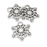10 Silver Snowflake Pendants, Metal Large Hole Charms, Winter Christmas Crafts