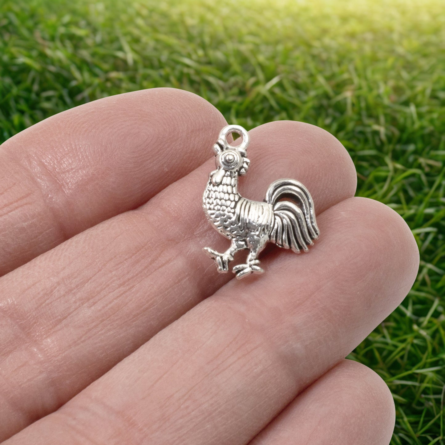 Silver Rooster Charms, 10-Pack Farm Chicken Country Jewelry Making Pendants