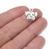4 Silver Dog Face Charms, TierraCast Spot Puppy Face Charm