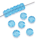 50 Firepolished Rondelle Beads - Transparent Aqua - 8mm Faceted Czech Spacers