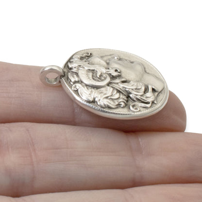 Alexander the Great Pendant, Sterling Silver Plated European Charm, Double-Sided Classical Ancient Greek Coin 1Pc