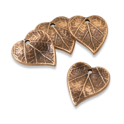 Antique Copper Heart Leaf Charms for Jewelry Making, 4-Pack for Nature Jewelry