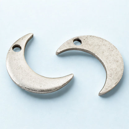 Celestial Moon Charms Silver, 2Pc Crescent Metal Stamping Flat Tags, DIY Jewelry