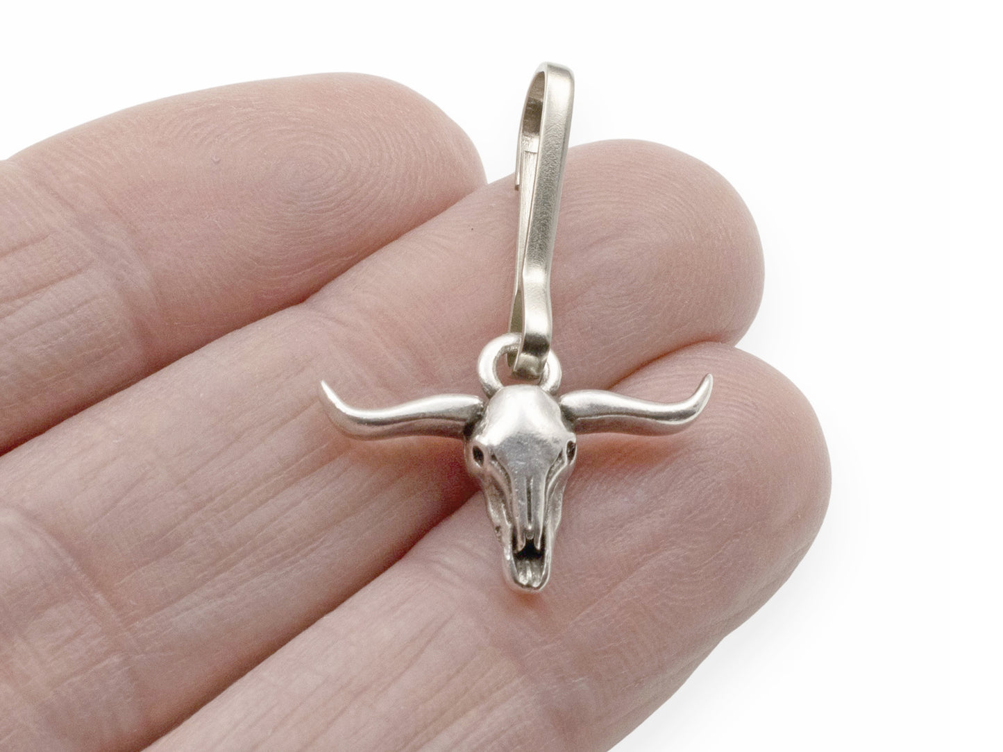 Longhorn Steer Skull Zipper Charm: Pewter Western Southwestern Bag Keychain
