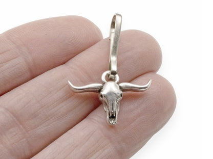 Longhorn Steer Skull Zipper Charm: Pewter Western Southwestern Bag Keychain