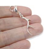 Silver Antler Clip-on Charm, Nature-Inspired Accessory for Bags and Jewelry