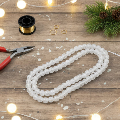 Clear Crackle Glass Beads 6mm Winter White, Snowy Holiday Jewelry Making