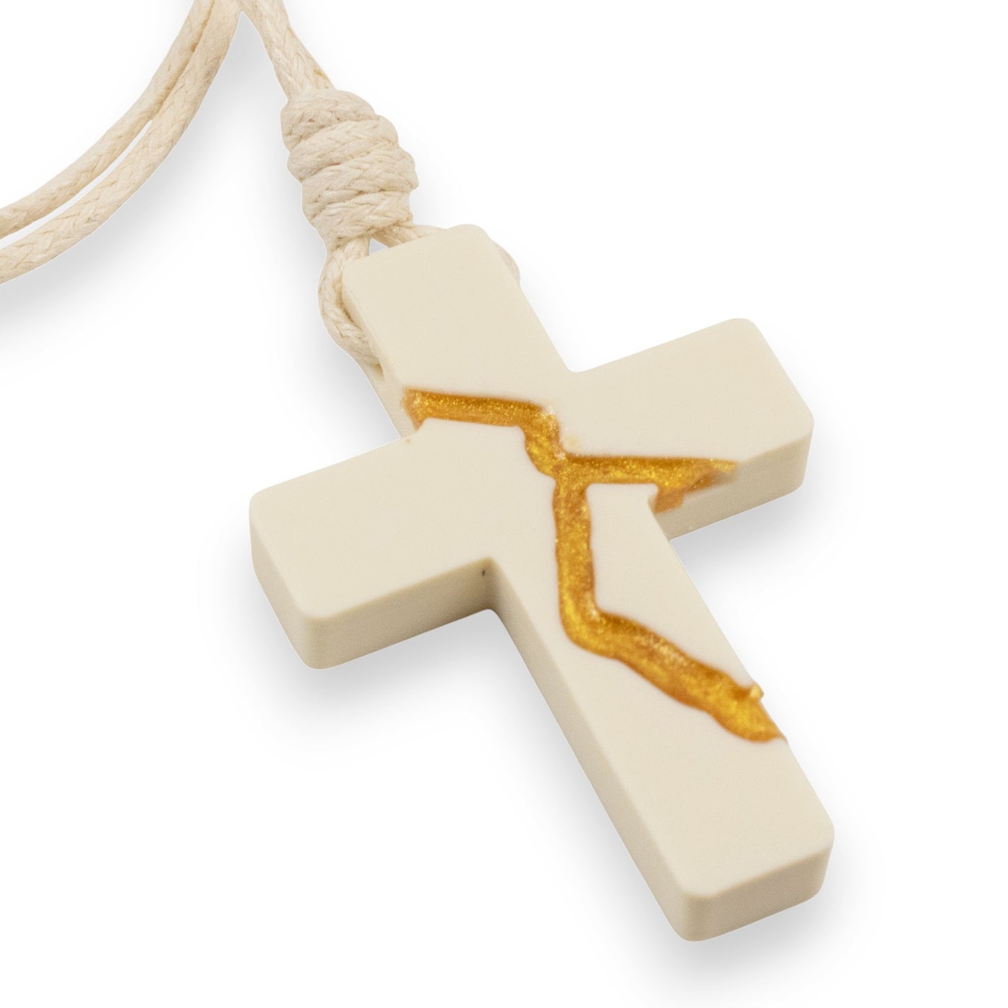 Ivory Kintsugi Cross Necklace, Inspirational Wearable Art, Handmade Pendant, Meaningful Gift, Japanese Philosophy Jewelry