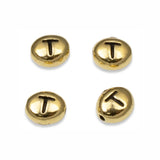 4 Gold Letter "T" Alphabet Beads, TierraCast Oval Initial Beads for DIY Jewelry