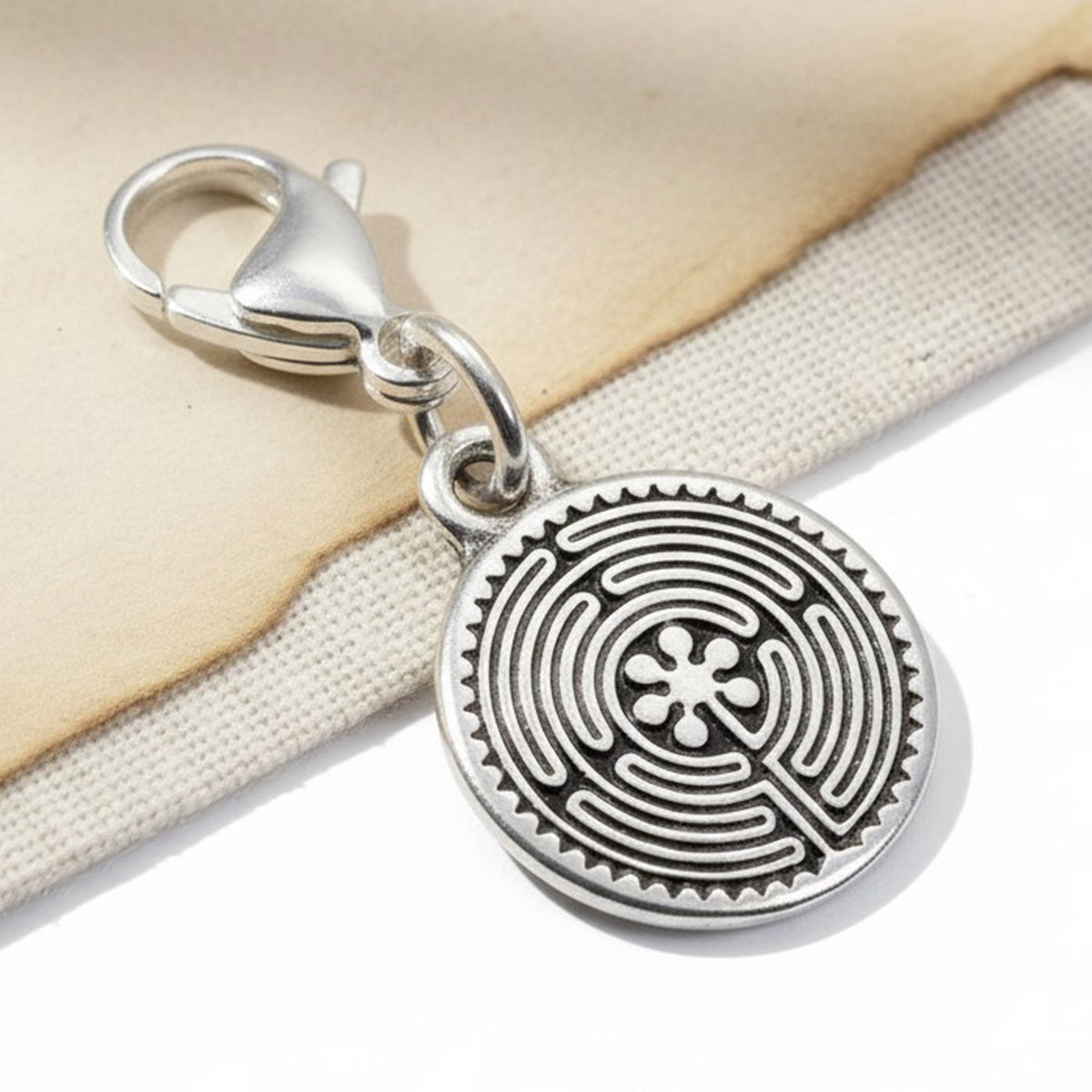 Silver Labyrinth Clip-On Charm: Spiritual Jewelry for Bracelets, Necklaces, Christian Faith & Meditation, Symbol Dangle