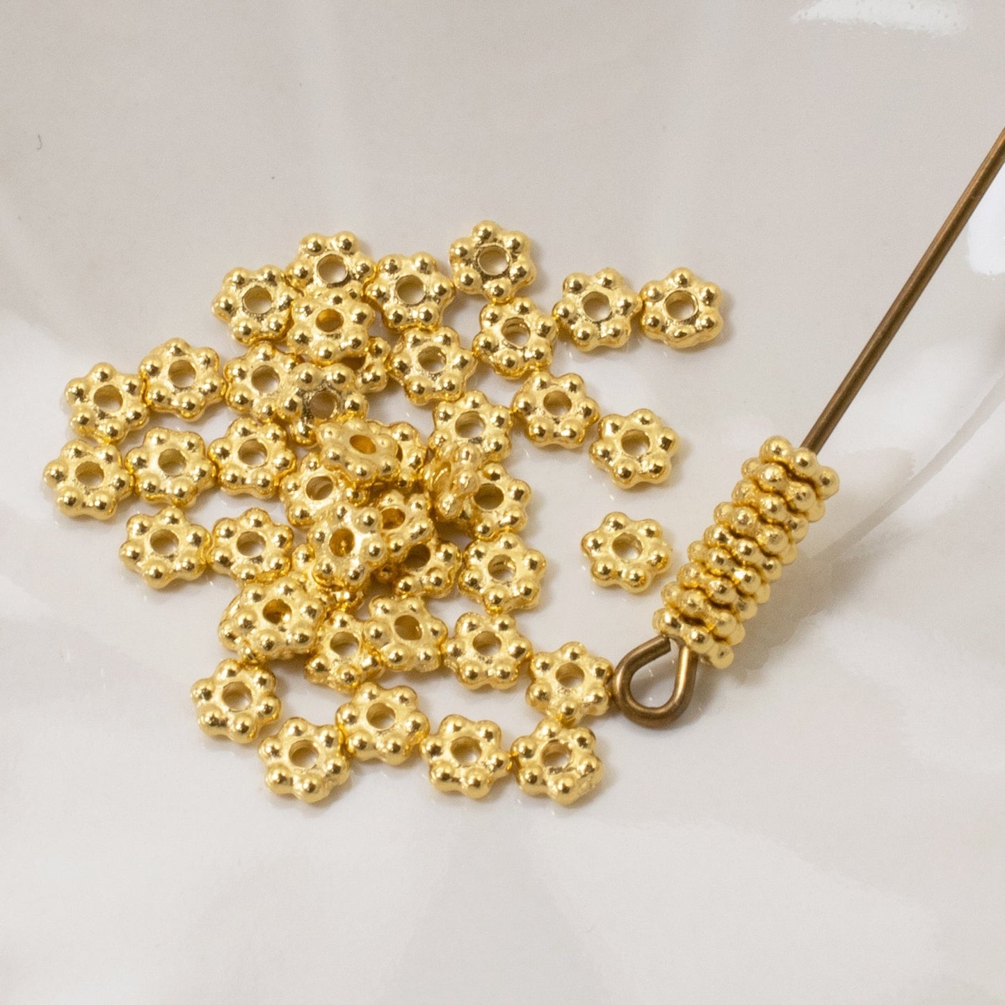 200 Bright Gold 3mm Daisy Spacers: Bulk TierraCast Heishi Beads