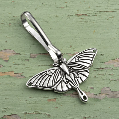 Luna Moth Zipper Pull: Silver Nature Accessory Heavy Duty Luggage Tag Backpack Charm Hiker Gift Outdoor Travel