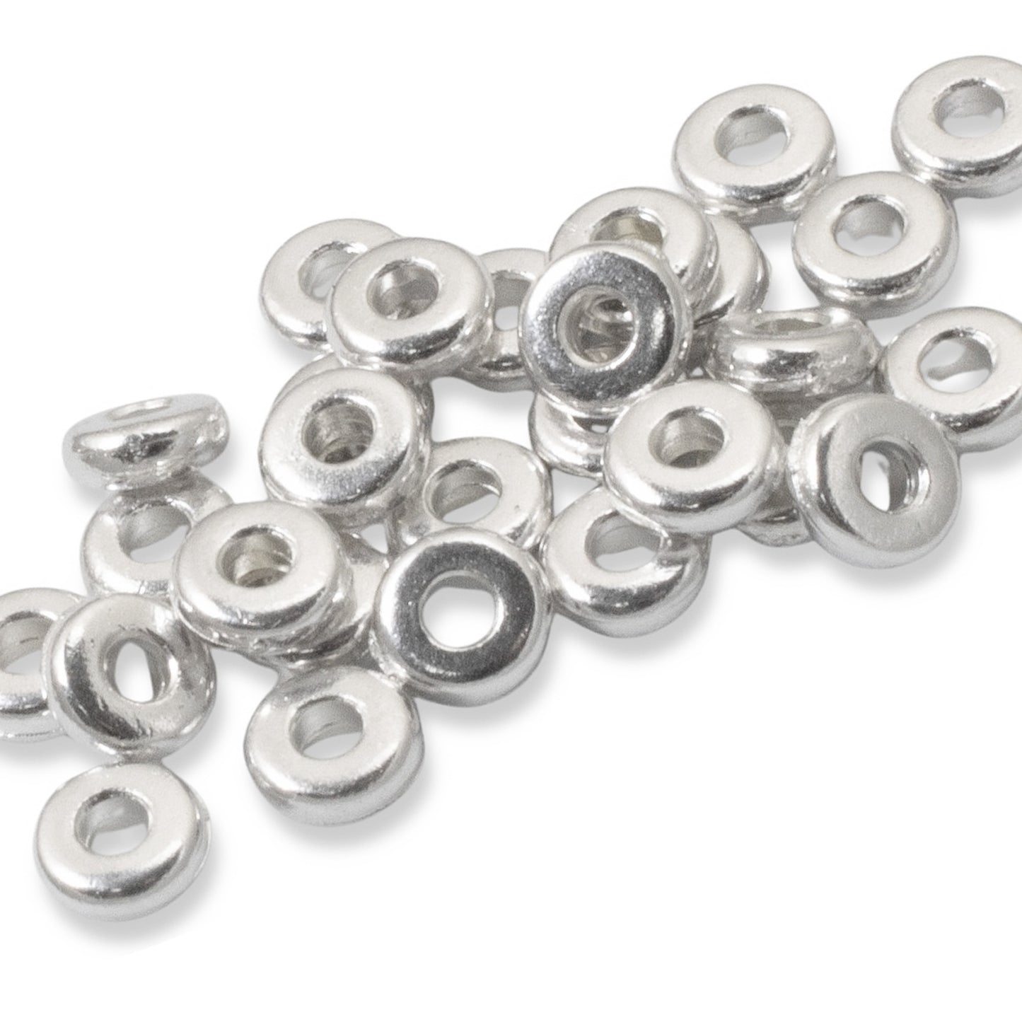 50 Bright Silver 4mm Disk Beads, Tiny Beads for Contemporary Jewelry Designs