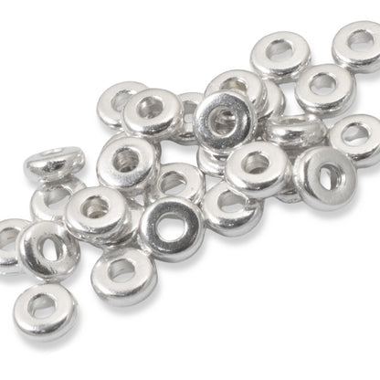 50 Bright Silver 4mm Disk Beads, Tiny Beads for Contemporary Jewelry Designs