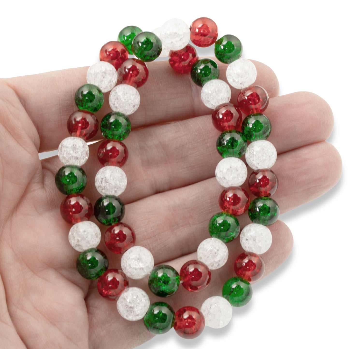 48/Pkg Red, Green & White 8mm Crackle Glass Beads | Christmas Bead Mix