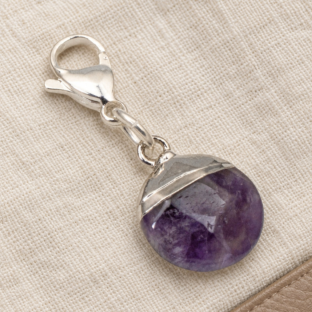 Purple Amethyst Clip-on Charm, Stylish Stone Bag Accessory Easy Clasp Attachment