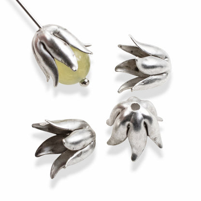 Curled Petal Bead Caps 8mm Antique Silver-Plated Pewter: Dimensional Metal Findings USA Made 4-Pack