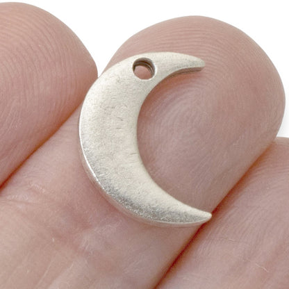 Celestial Moon Charms Silver, 2Pc Crescent Metal Stamping Flat Tags, DIY Jewelry