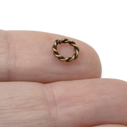 Mini Rope Jump Rings Antique Copper 10-Pack, Twisted Wire Connectors, Jewelry-Making Findings