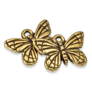 2 Gold Butterfly Charms, Monarch Butterflies, TierraCast Insect Charms