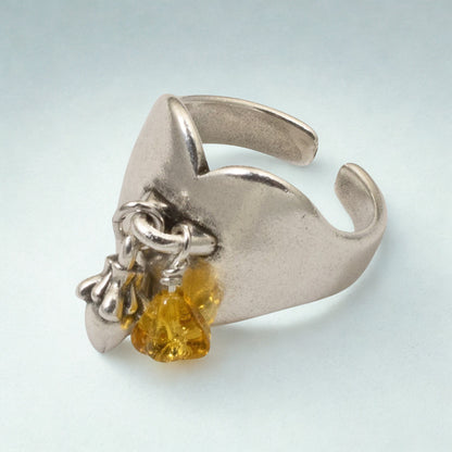 Silver Heart Ring with Charm Loop: Adjustable DIY Ring Base 2-Pack Set