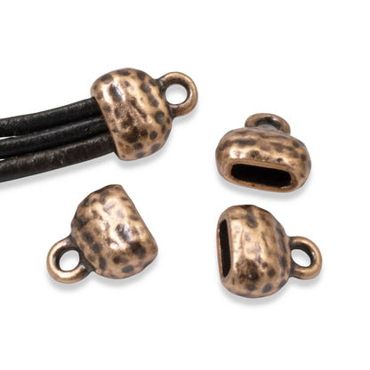 4 Distressed Copper Crimp End Caps for Leather Cord, 6x2mm Opening, TierraCast