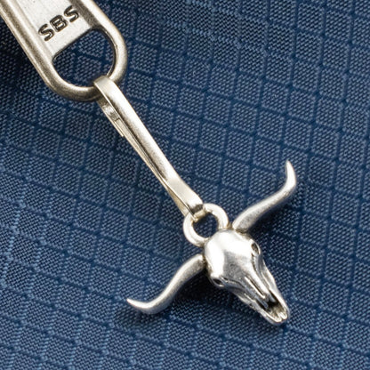 Longhorn Steer Skull Zipper Charm: Pewter Western Southwestern Bag Keychain