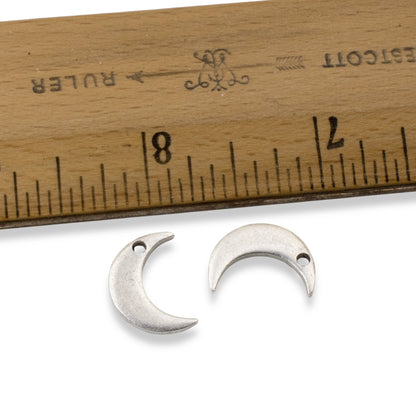 Celestial Moon Charms Silver, 2Pc Crescent Metal Stamping Flat Tags, DIY Jewelry