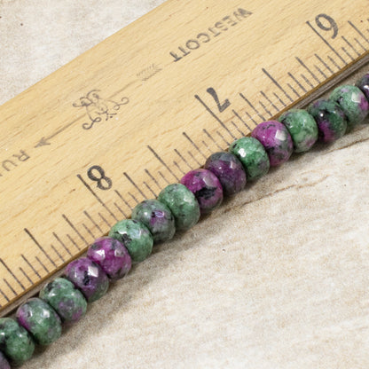 Ruby Zoisite Beads, Faceted Rondelle 5mm x 7.5mm, Green Pink Gemstone Strand, 75Pcs