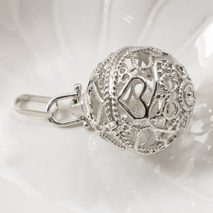 Silver Cage Pendant + Heart Design - Hollow Round Locket - Gemstone or Bead Holder