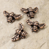 4 Copper Honey Bee Beads, Double-Sided TierraCast Insect Jewelry Making Supplies