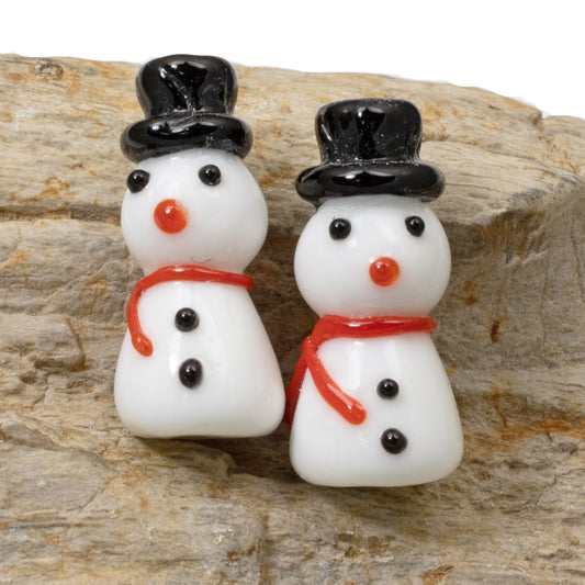 4-Pack Snowman Beads, Christmas Holiday Lampwork for Jewelry Making & Crafts