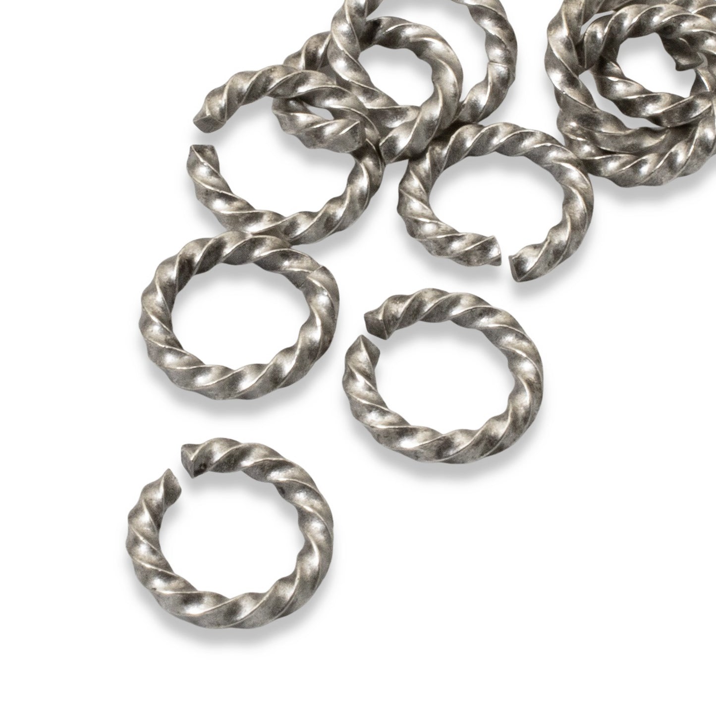 Large Antique Silver Rope Jump Rings: 10-Pack Charm Necklace Connectors