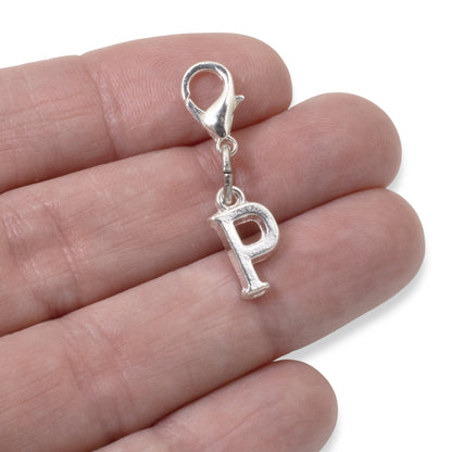 Letter P Clip On Charm: Silver Initial Alphabet Personalized Jewelry Gift
