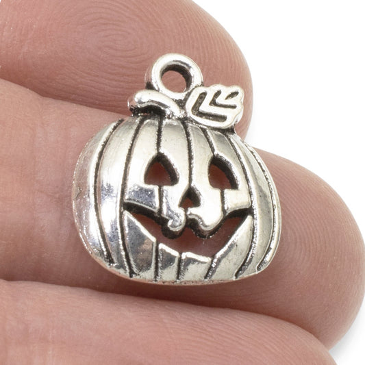 10 Silver Jack O'Lantern Pumpkin Charms - Perfect for Halloween and Fall Jewelry & Crafts