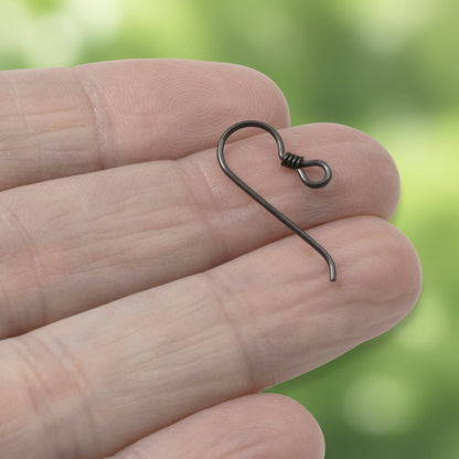Black Niobium Ear Wires with Coil Accent, 4-Pack Hypoallergenic Earring Hooks, USA Made