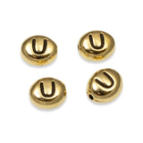 4 Gold Letter "U" Alphabet Beads, TierraCast Oval Initial Beads for DIY Jewelry