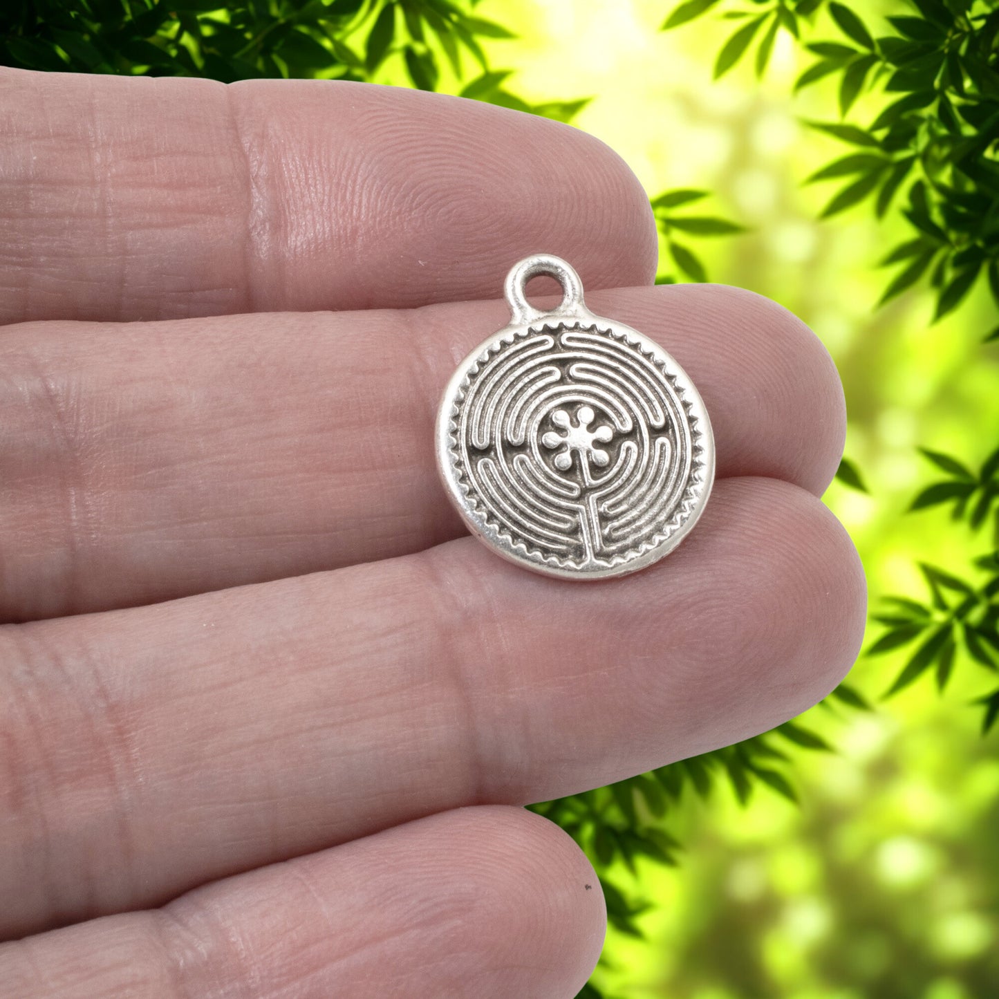 4 Silver Labyrinth Charms, TierraCast Double-Sided Maze for DIY Jewelry