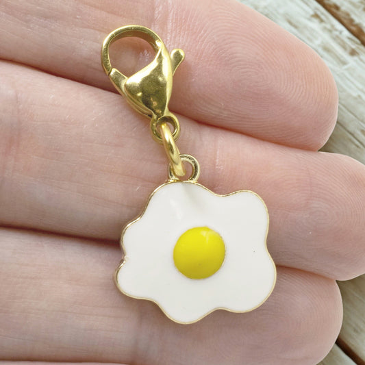 Enamel Egg Clip-On Charm, Whimsical Bag Accessory, Chicken Lover Gift, Foodie Charm for Purse or Jewelry