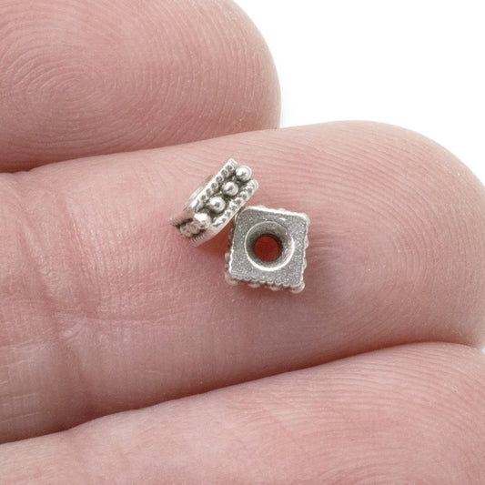 4mm Silver Square Rococo Beads - 10-Pack TierraCast Designed Dotted Spacers