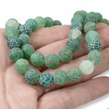 Frosted Dragon Vein Agate Beads - 10mm Green Matte - Natural Stone Bead Strand