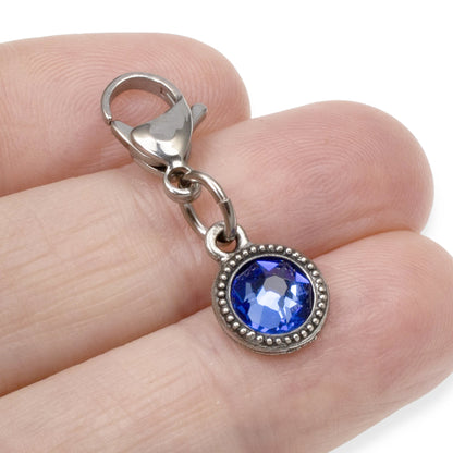 September Birthstone Clip-On Charm, Sapphire Crystal with Clip-On Design and Lobster Clasp, Unique Present for Birthday, Small Gift