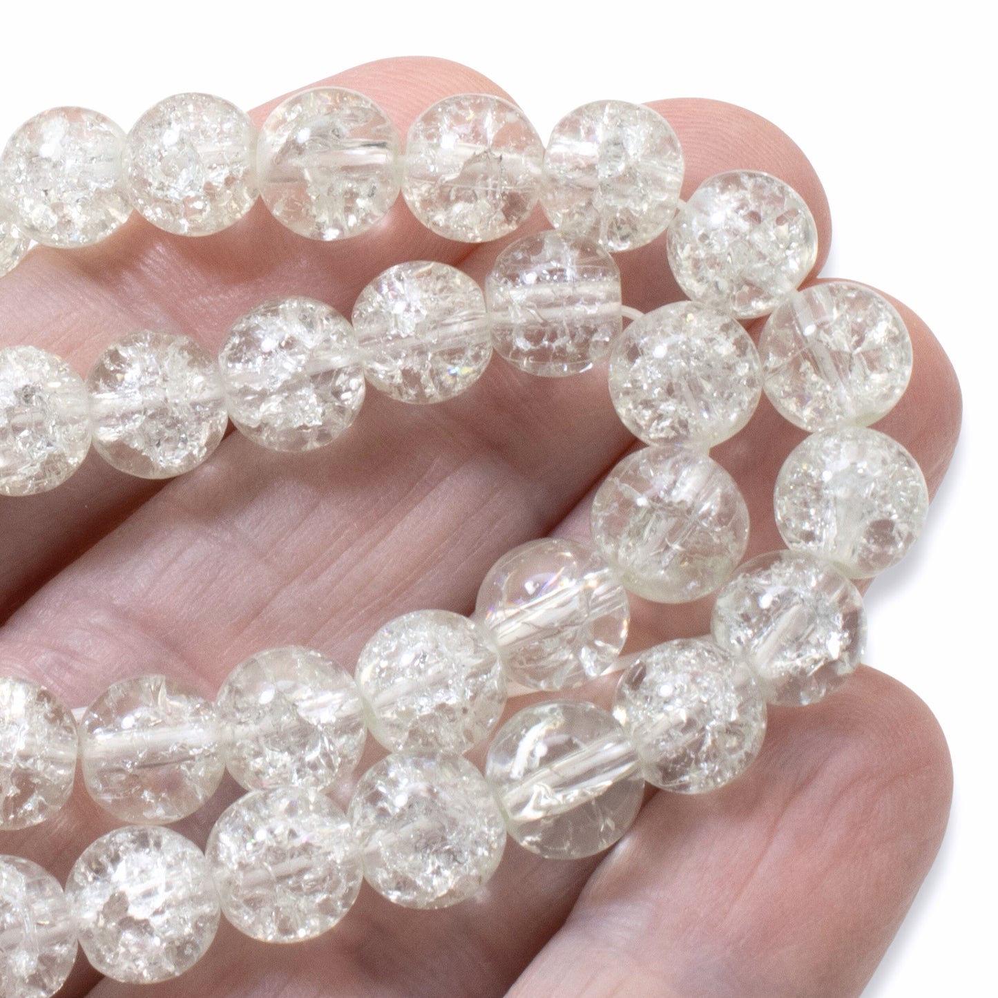 Transparent 8mm Crackle Glass Beads 50-Pack for Jewelry and Craft Projects