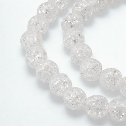 Winter Glass Beads, 8mm White Crackle Beads, Holiday Christmas Ornament DIY