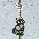Black Cat Clip-On Charm - Daisy Cat Bag Charm - Zipper Pull -  Cat Lover Accessory