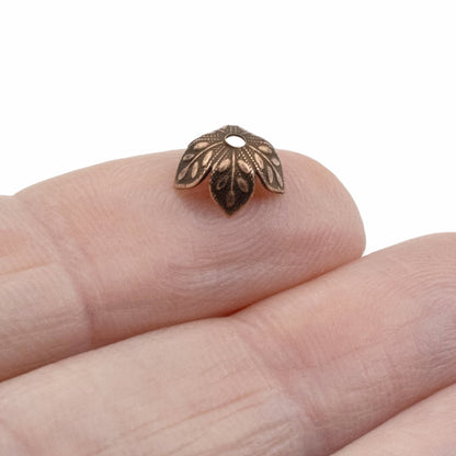 Etched Daisy Bead Caps 8mm Antique Copper-Plated Pewter: Botanical Metal Findings USA Made 4 Pack