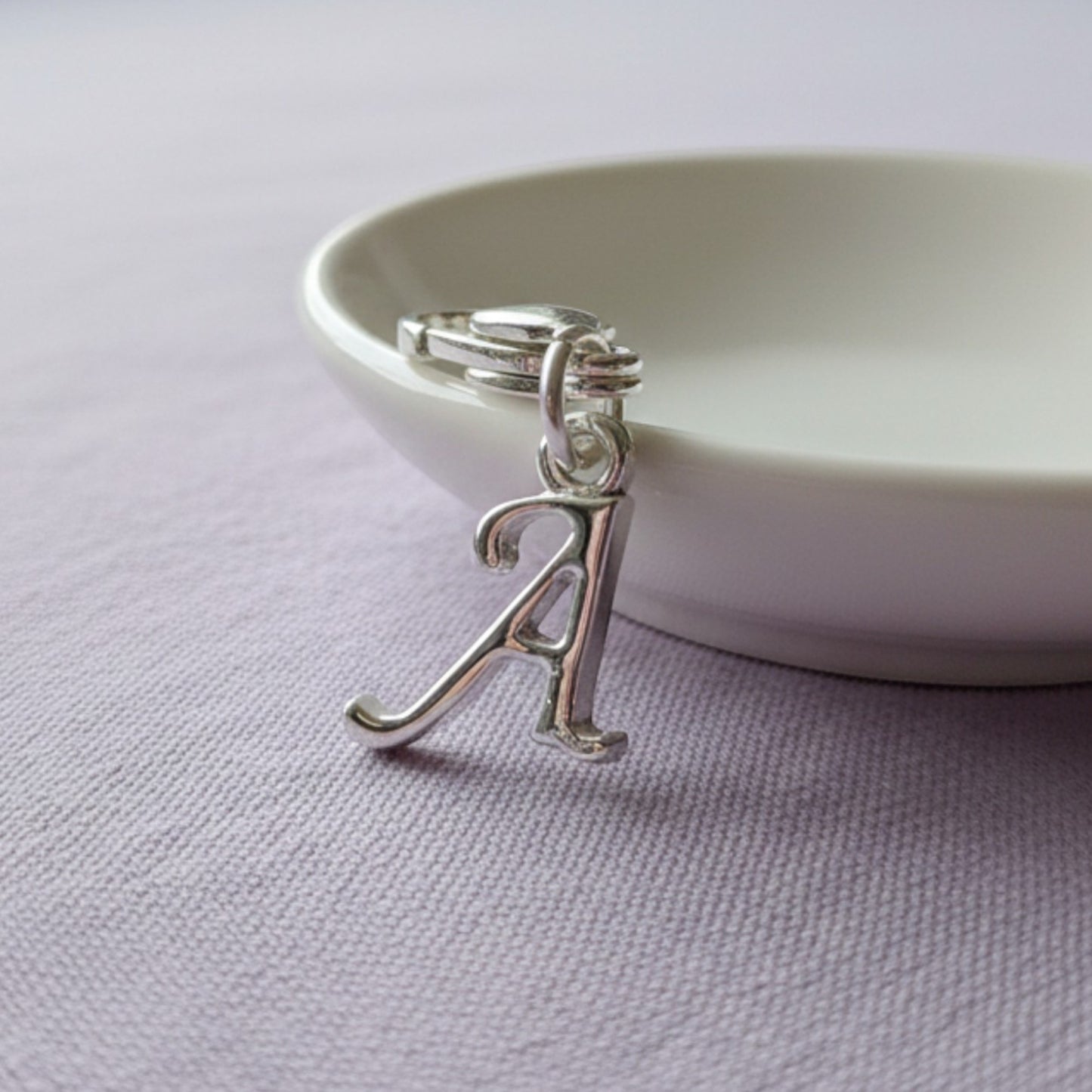 Silver Cursive Letter A Clip On Charm: Script Initial Dangle Lobster Clasp Personalized Journal Bracelet